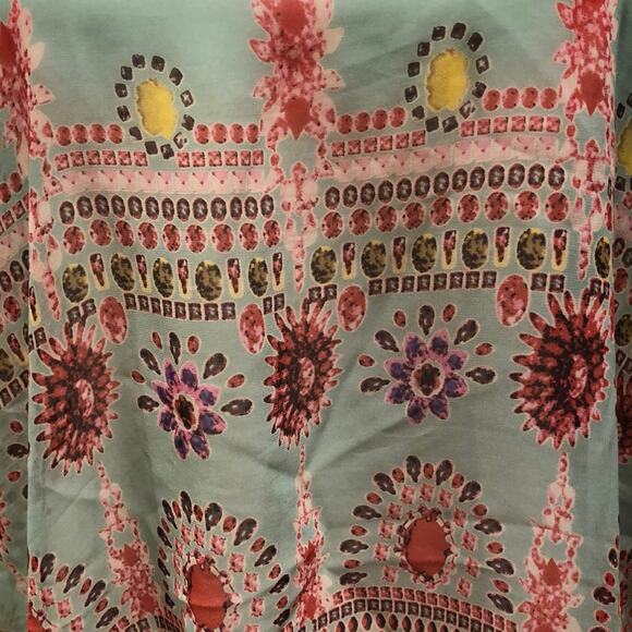 Lightweight Aqua Green Print Tank Racerback Spaghetti Strap Blouse Top size M - Picture 3 of 7